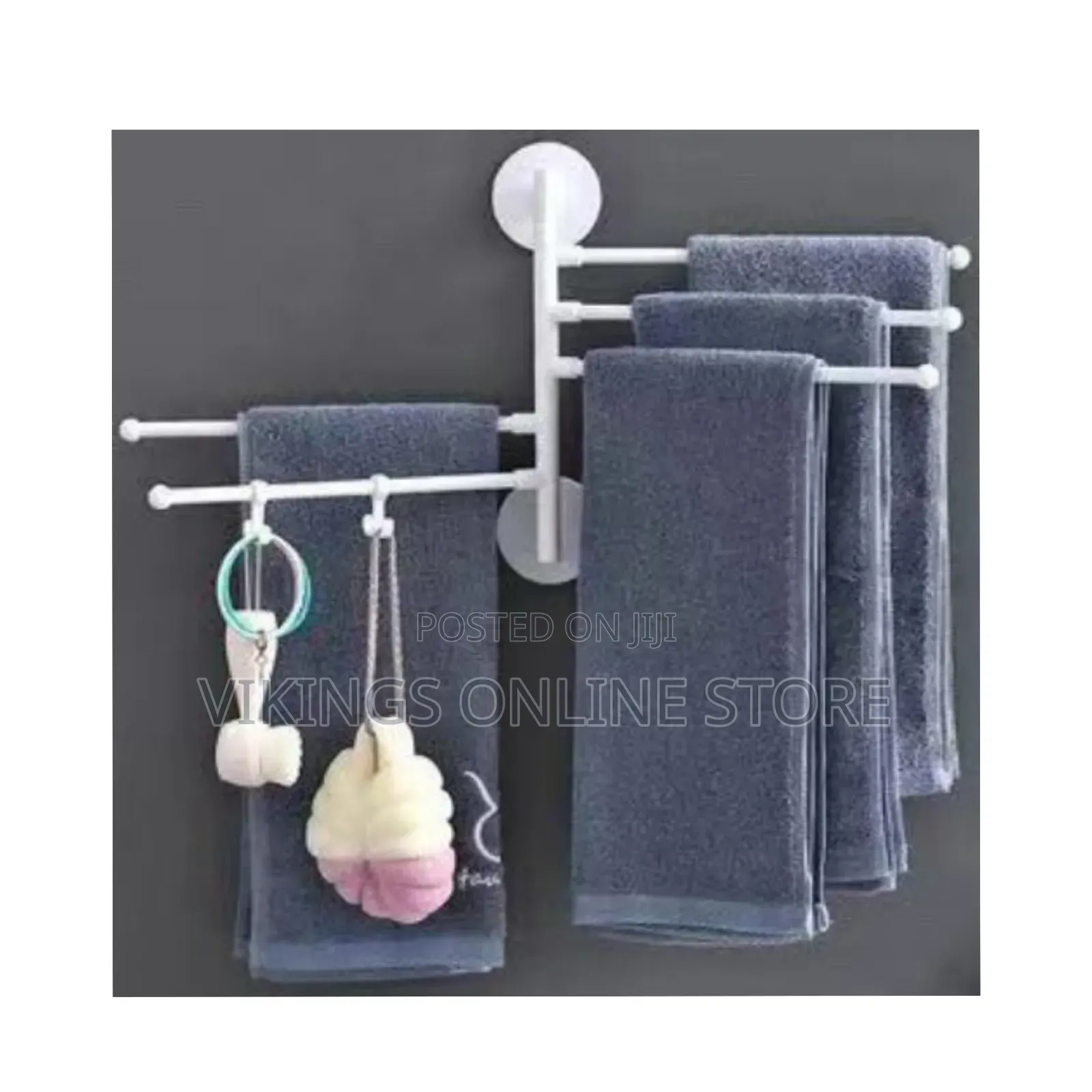 Wall Mount Bath Towel Holder Swing Out Rack 5-Bar Folding Hanger Stand