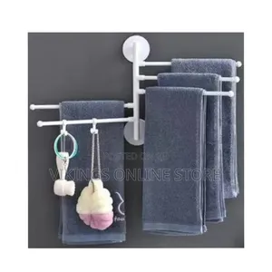 Wall Mount Bath Towel Holder Swing Out Rack 5-Bar Folding Hanger Stand