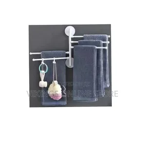 Wall Mount Bath Towel Holder Swing Out Rack 5-Bar Folding Hanger Stand