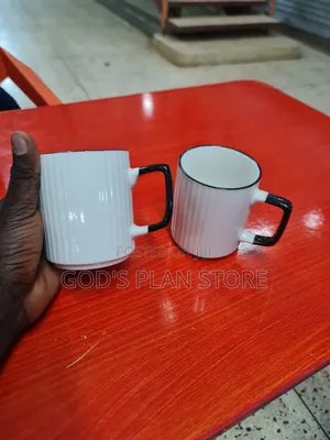 Stripped White Ceramic Cups 12pcs