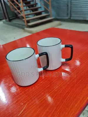 Stripped White Ceramic Cups 12pcs
