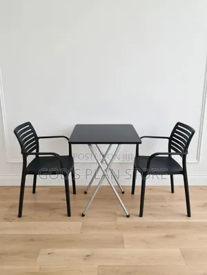 Siliver X-Legs Wood Foldable Dining Table and Chairs Set Black