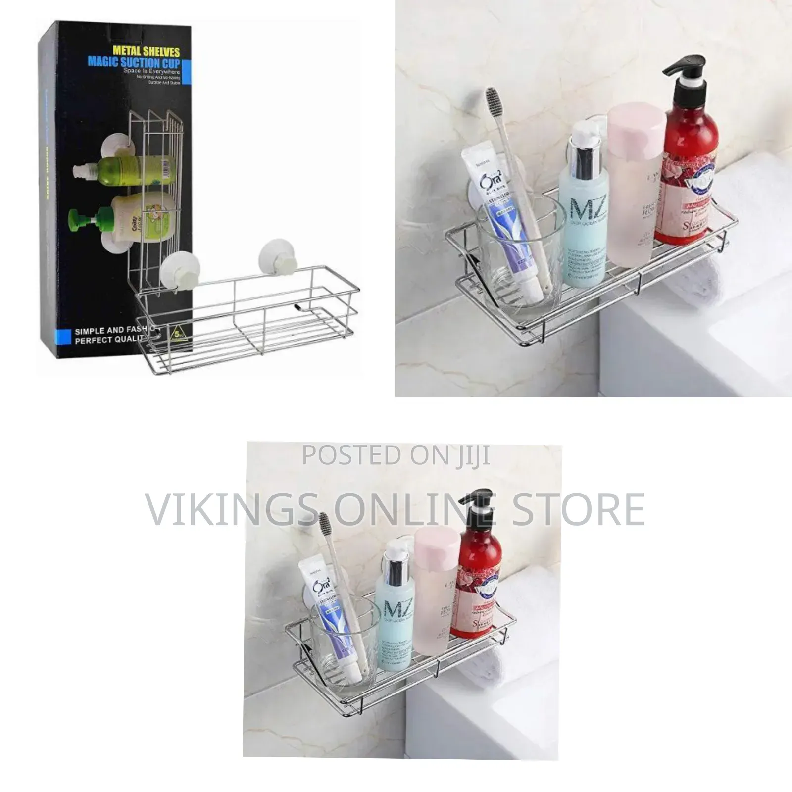 Stainless Steel Suction Kitchen/Bathroom Shelves Storage Organizer