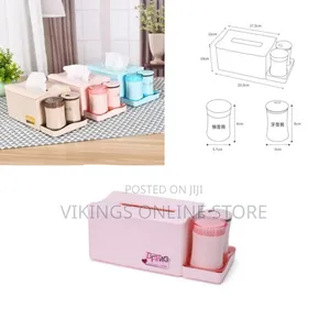 Tissue Box Storage With Cotton Swab Toothpick Can Holder-Pink