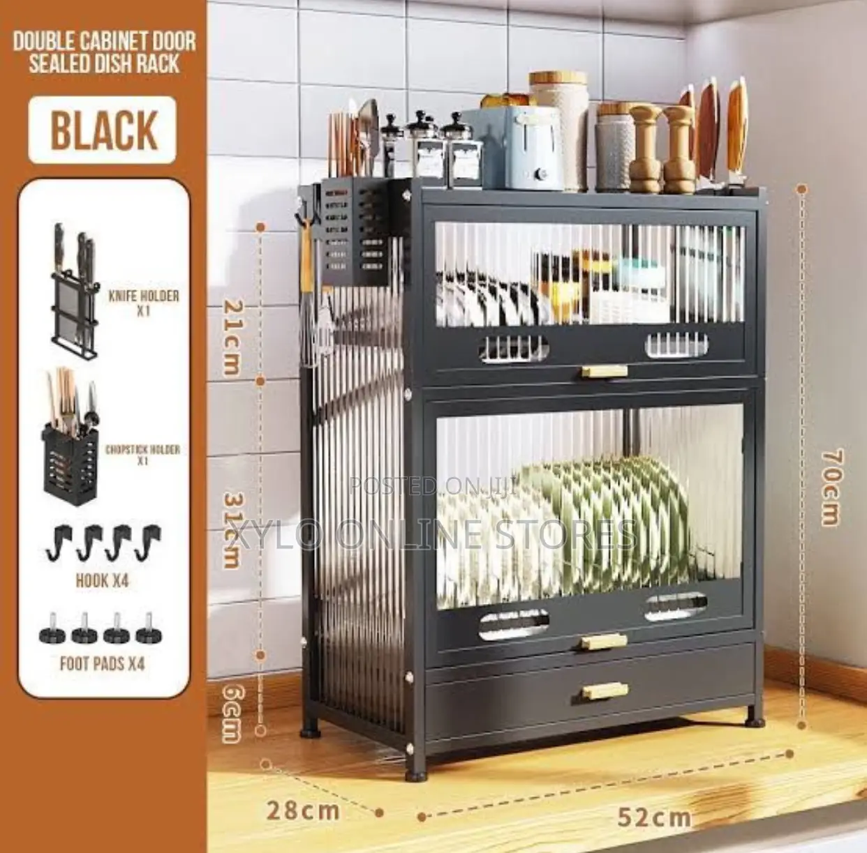 A 2 Tier Black Double Door Sealed Dish Rack