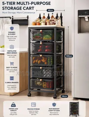A 5 Tier Storage Rolling Rack Black