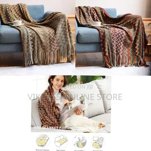 Throw Blanket With Tassels, Bohemian Style Sofa Throw Knitted Blanket