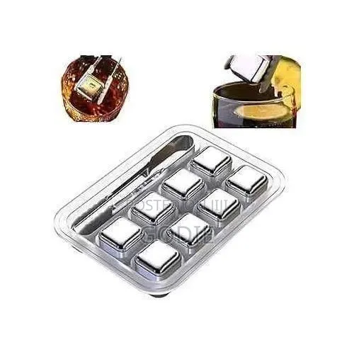 8pcs Stainless Steel Ice Cube Set Features Eight Reusable Cubes