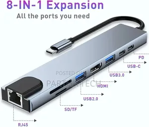 8-in-1 USB-C Hub Adapter HDMI, RJ45 Ethernet,USB 3.0 PD Charging