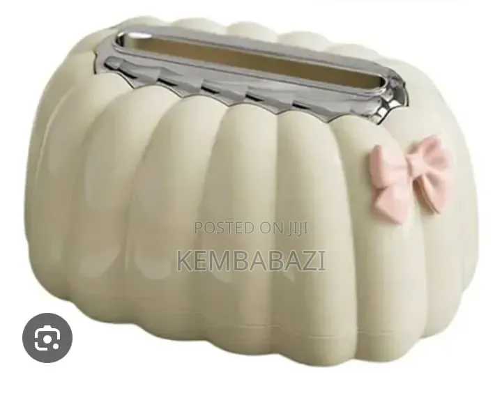 Elegant Ribbed Tissue Box / Napkin Dispenser With Bow Accent