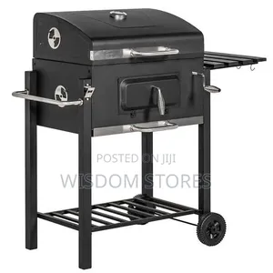 Outdoor Charcoal Barbecue Grill Trolley and Smoker Combo.