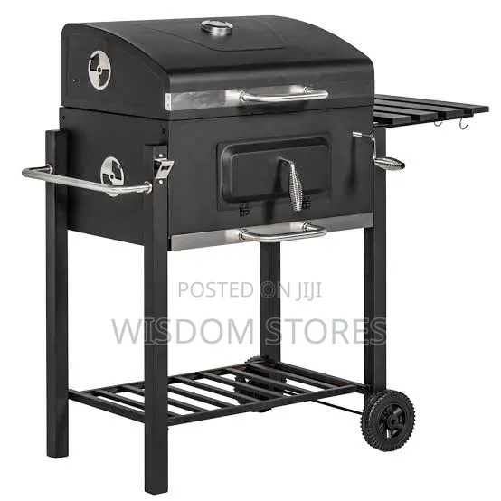 Outdoor Charcoal Barbecue Grill Trolley and Smoker Combo.