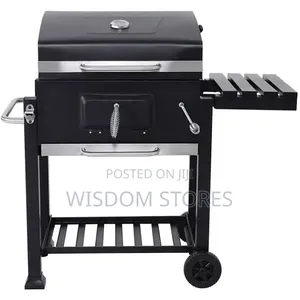 Outdoor Charcoal Barbecue Grill Trolley and Smoker Combo.