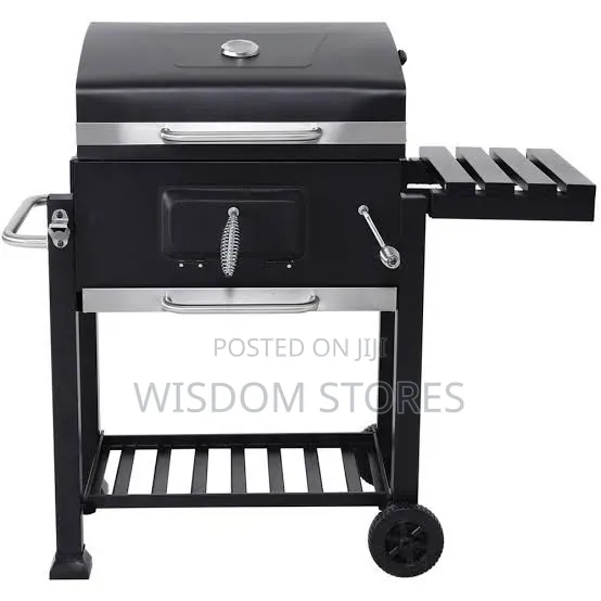 Outdoor Charcoal Barbecue Grill Trolley and Smoker Combo.