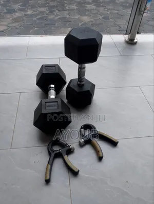 HI-TOUCH 10kg Rubber Dumbbell Pair + Free Grip Strengtheners