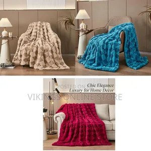 Luxury Faux Fur Rabbit Fur Throw Blanket Pink 90"x80",Plush Reversible