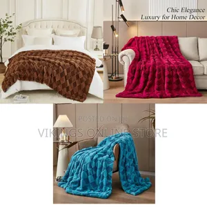 Luxury Faux Fur Rabbit Fur Throw Blanket Pink 90"x80",Plush Reversible