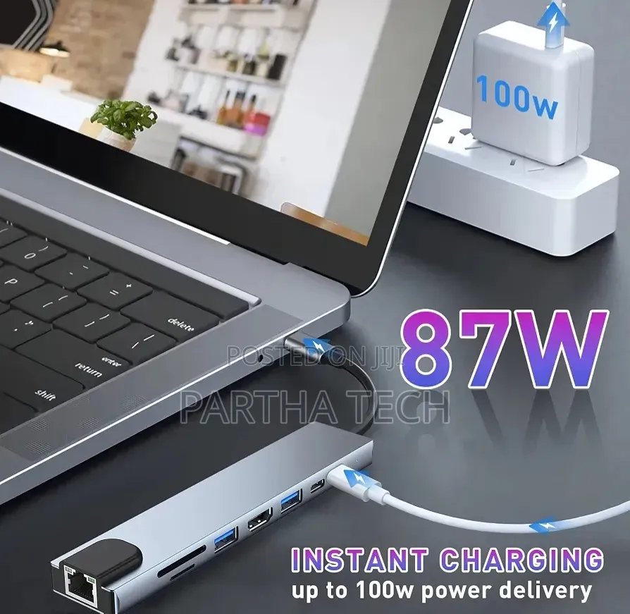 8-in-1 USB-C Hub Adapter – HDMI, RJ45 Ethernet, USB 3.0,Memory Card