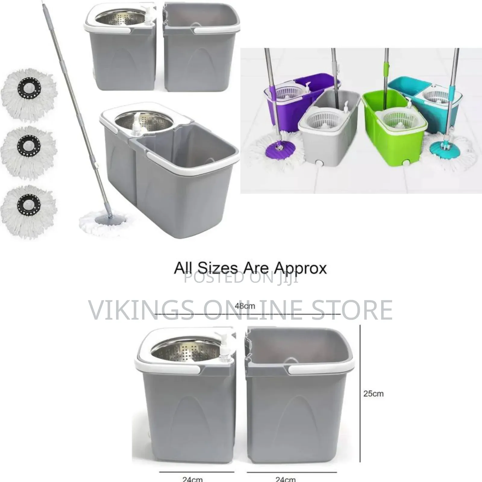 Space Saving 360° Dual Duo Floor Spin Mop Dispenser Bucket Set