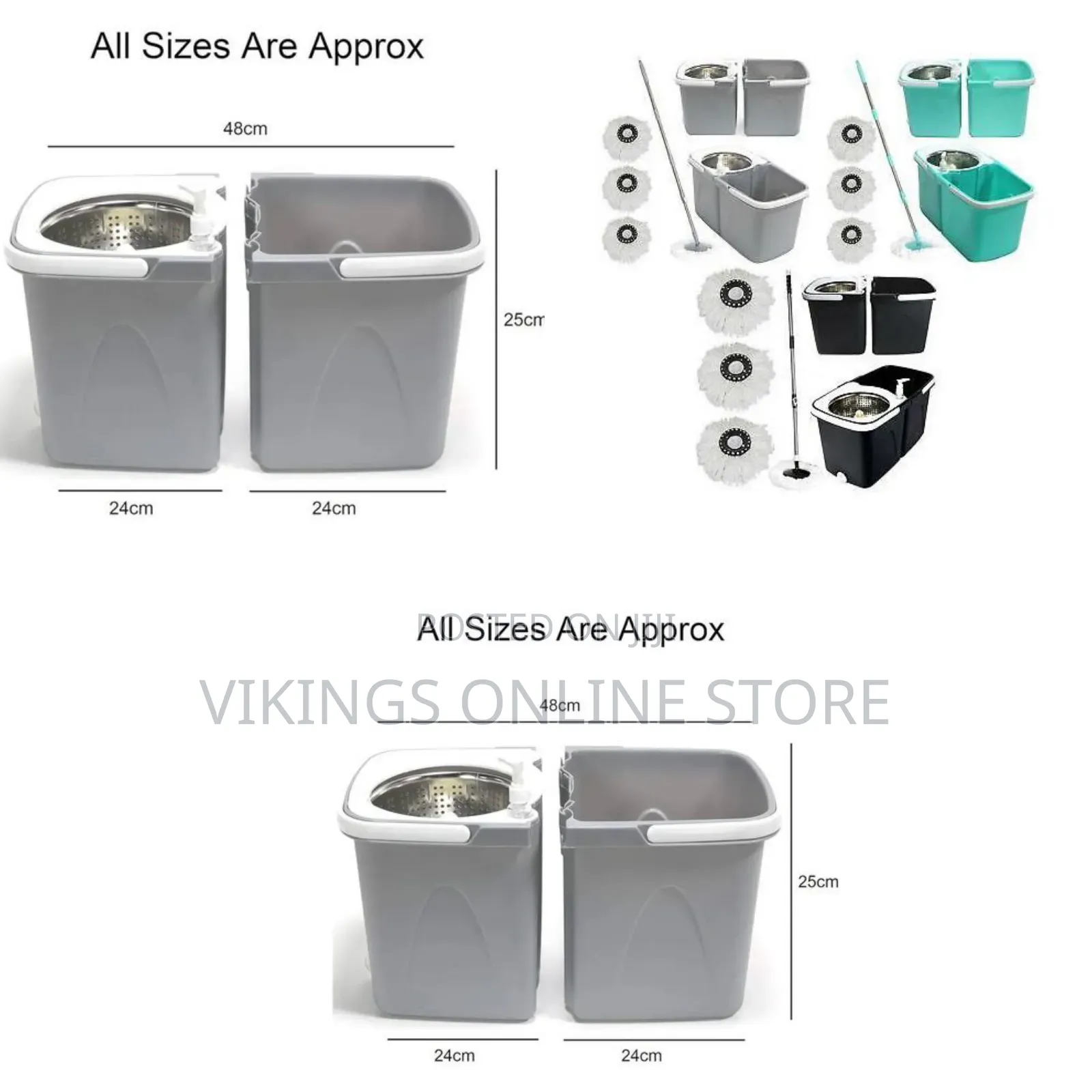 Space Saving 360° Dual Duo Floor Spin Mop Dispenser Bucket Set