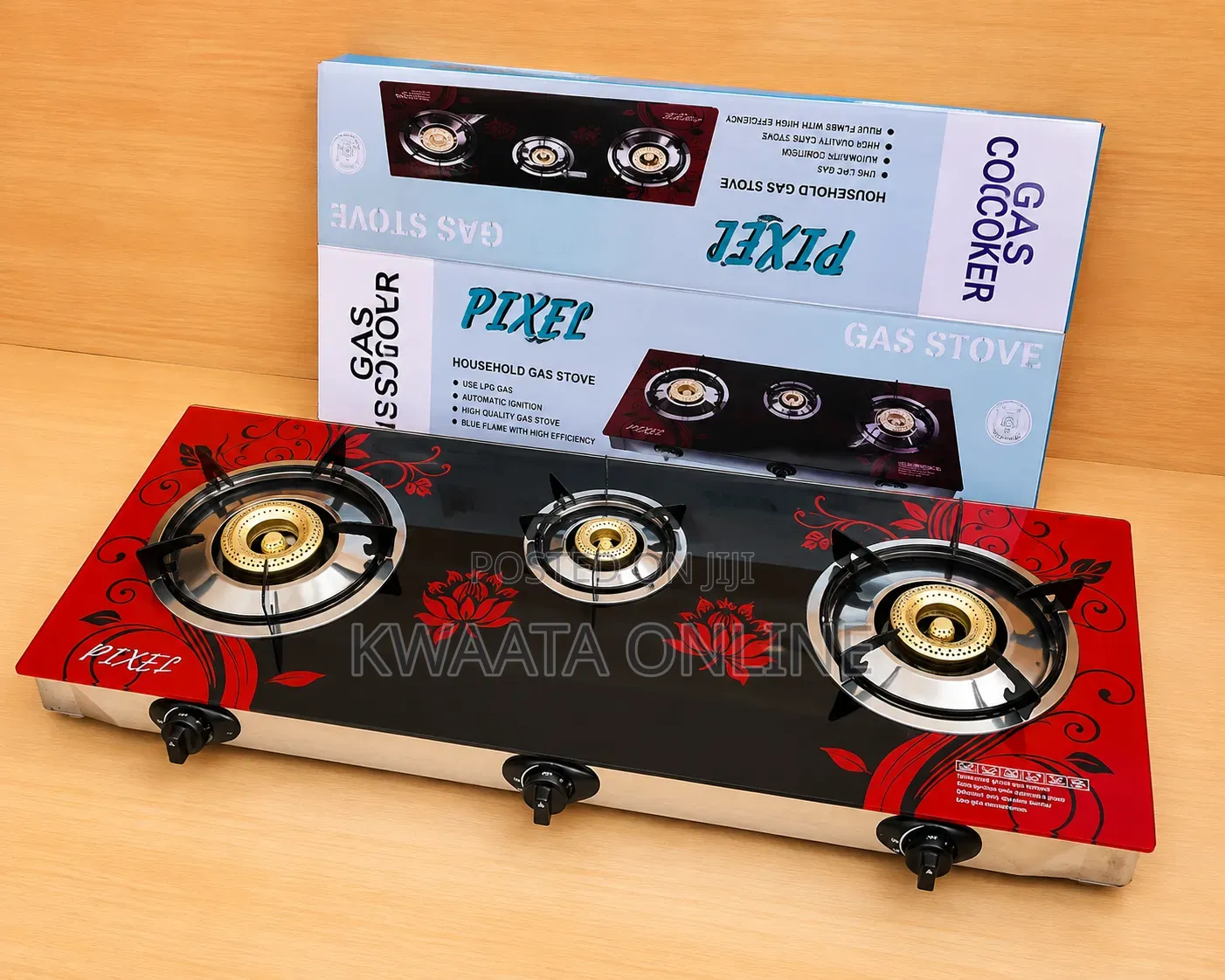 PIXEL 3-Burner Glass Gas Stove –Automatic Ignition Gas Cooker