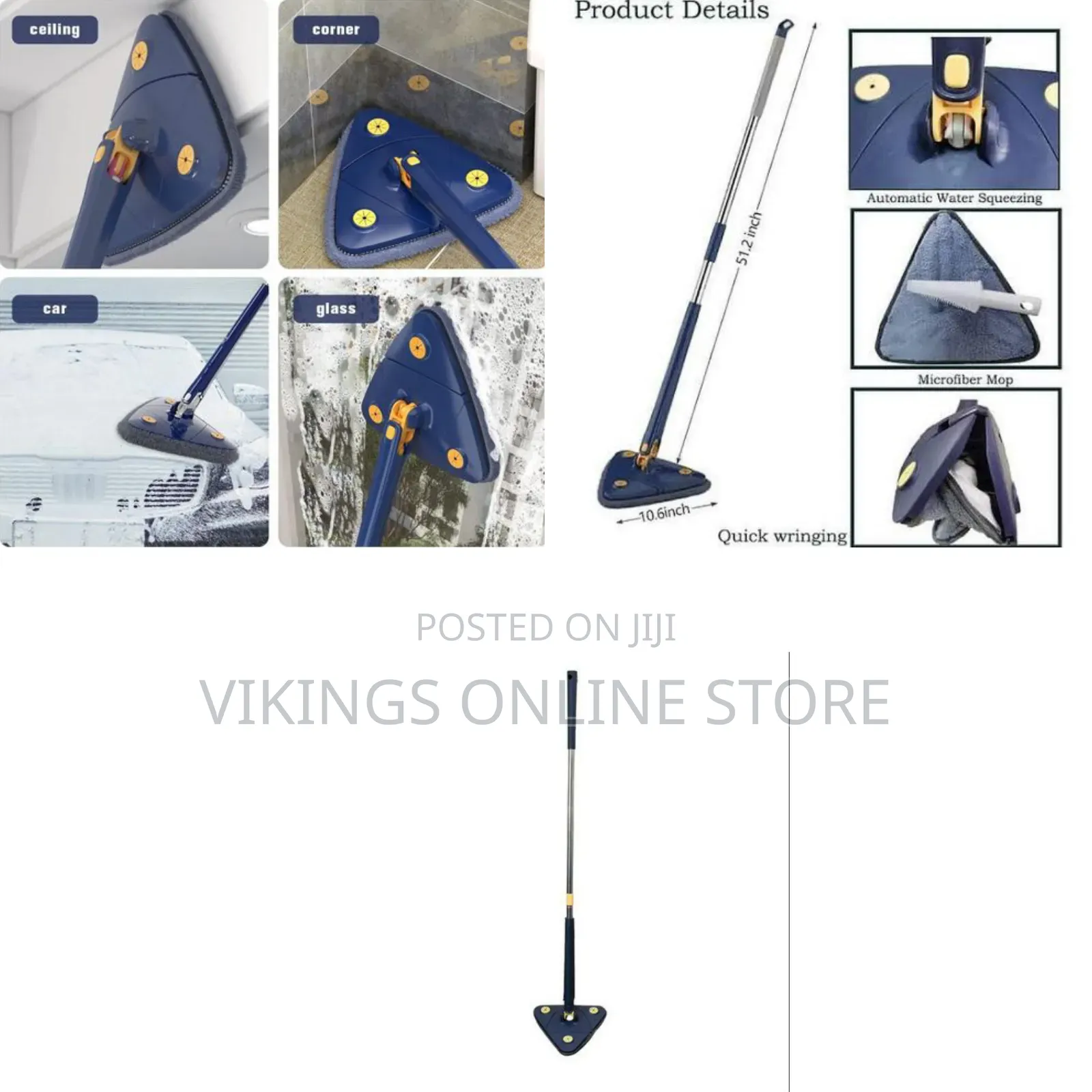 360° Rotatable Adjustable Triangle With 4 Wipes Cleaning Mop Extendabl