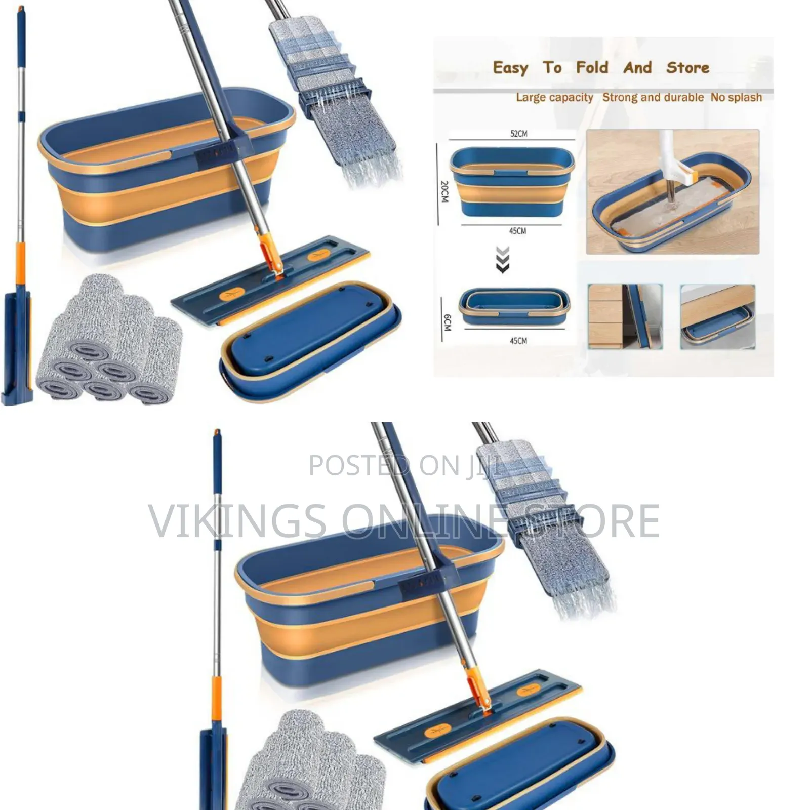 Portable Collapsible 360° Swivel Wring Function Microfibre Flat Mop