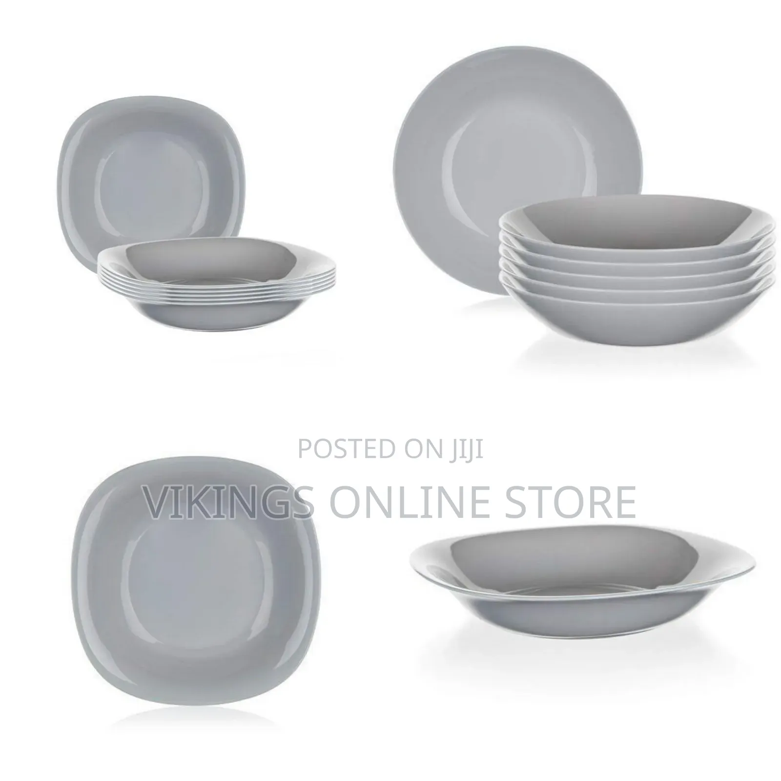 Luminarc 6 Pieces of Luminarc Square Plain Bowl Soup Plates -Grey