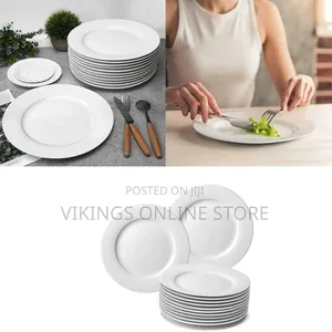 10 Inch 12-Piece Porcelain Salad, Dessert Dinner Serving Plates-White