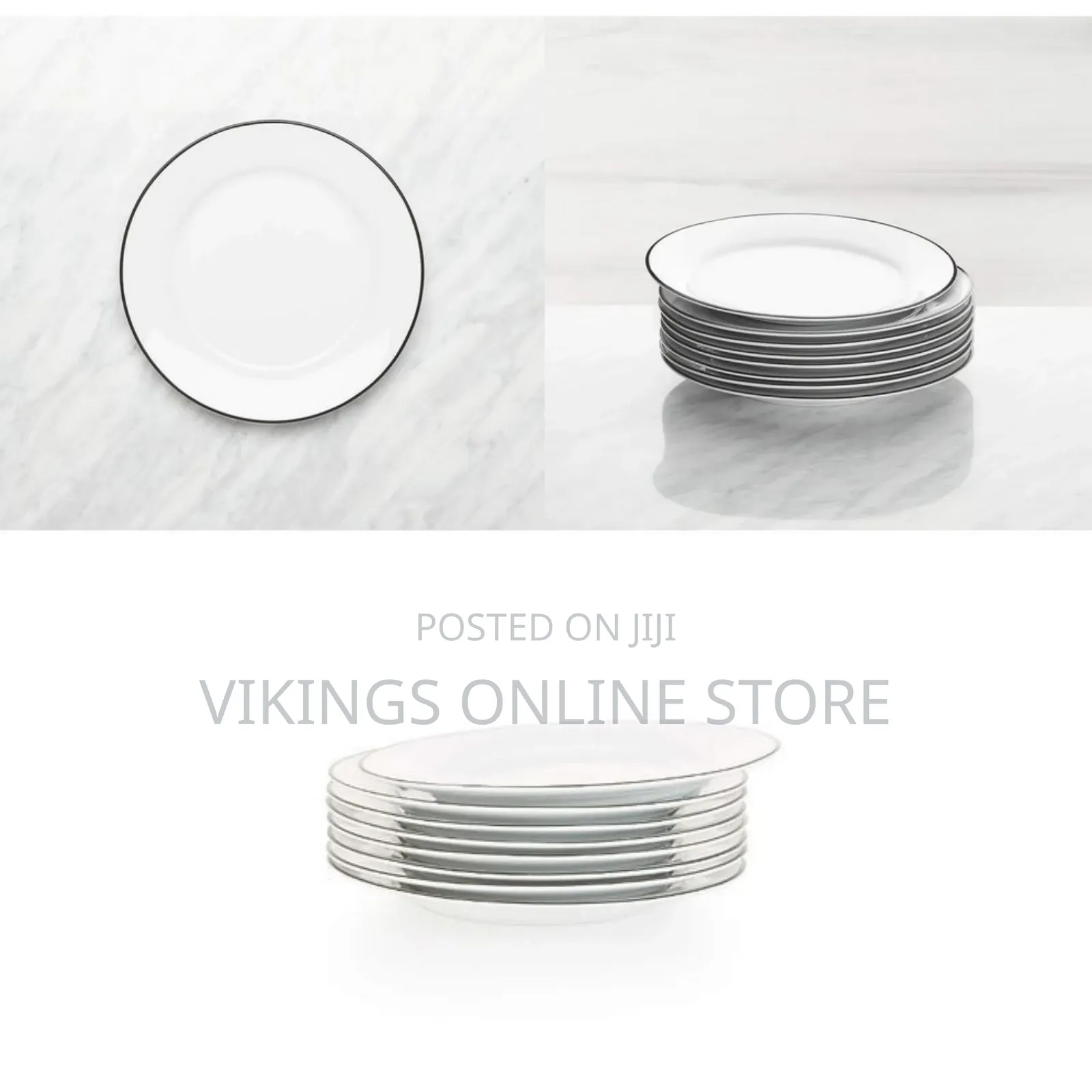 6 Pieces of Black Line Side Plates, White