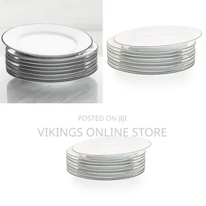 9 LNCH 6 Pieces of Black Line Plates, White
