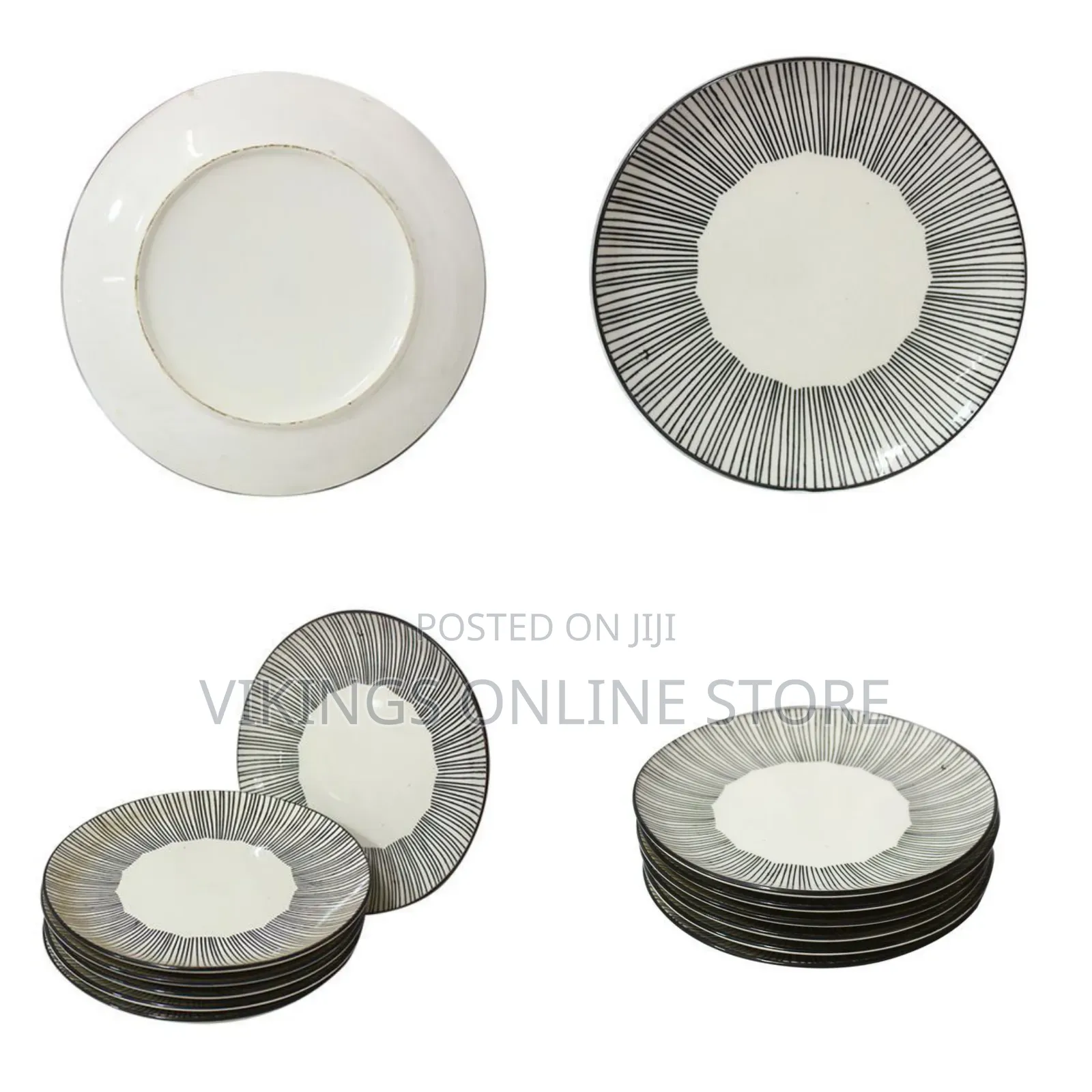 6Pcs Line Plates - Black/White