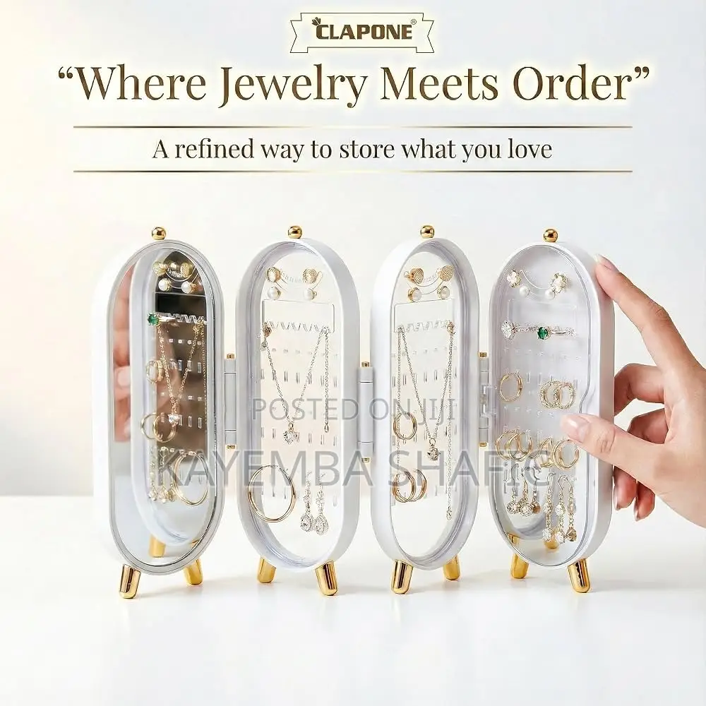 Foldable 4-Panel Jewelry Organizer Screen Stand With Mirror