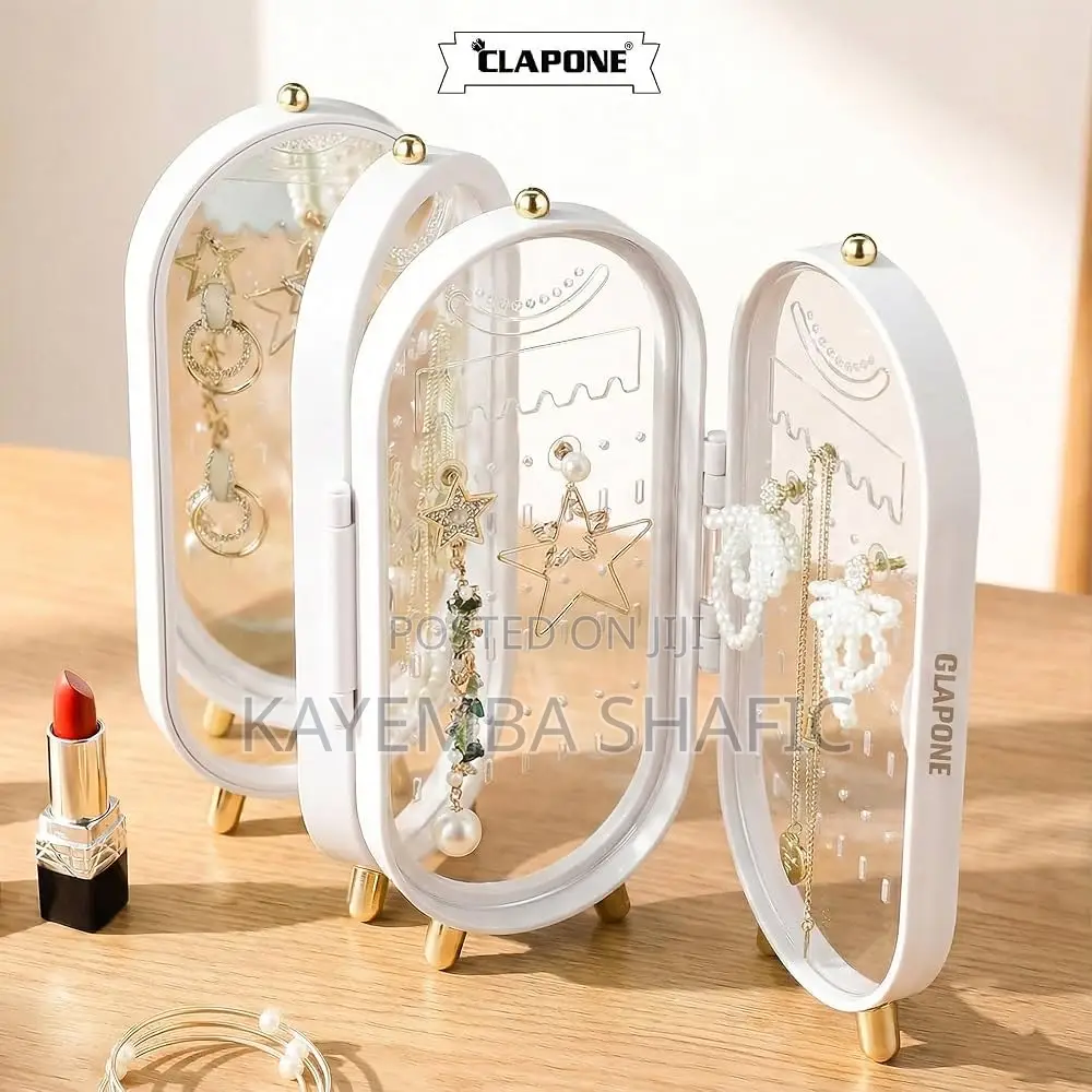 Foldable 4-Panel Jewelry Organizer Screen Stand With Mirror
