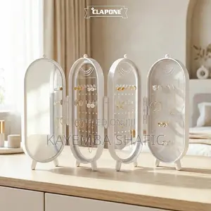 Foldable 4-Panel Jewelry Organizer Screen Stand With Mirror