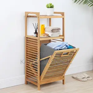 Tilt-Out Bamboo Laundry Hamper Rack With 3-Tier Storage Shelves