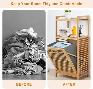Tilt-Out Bamboo Laundry Hamper Rack With 3-Tier Storage Shelves