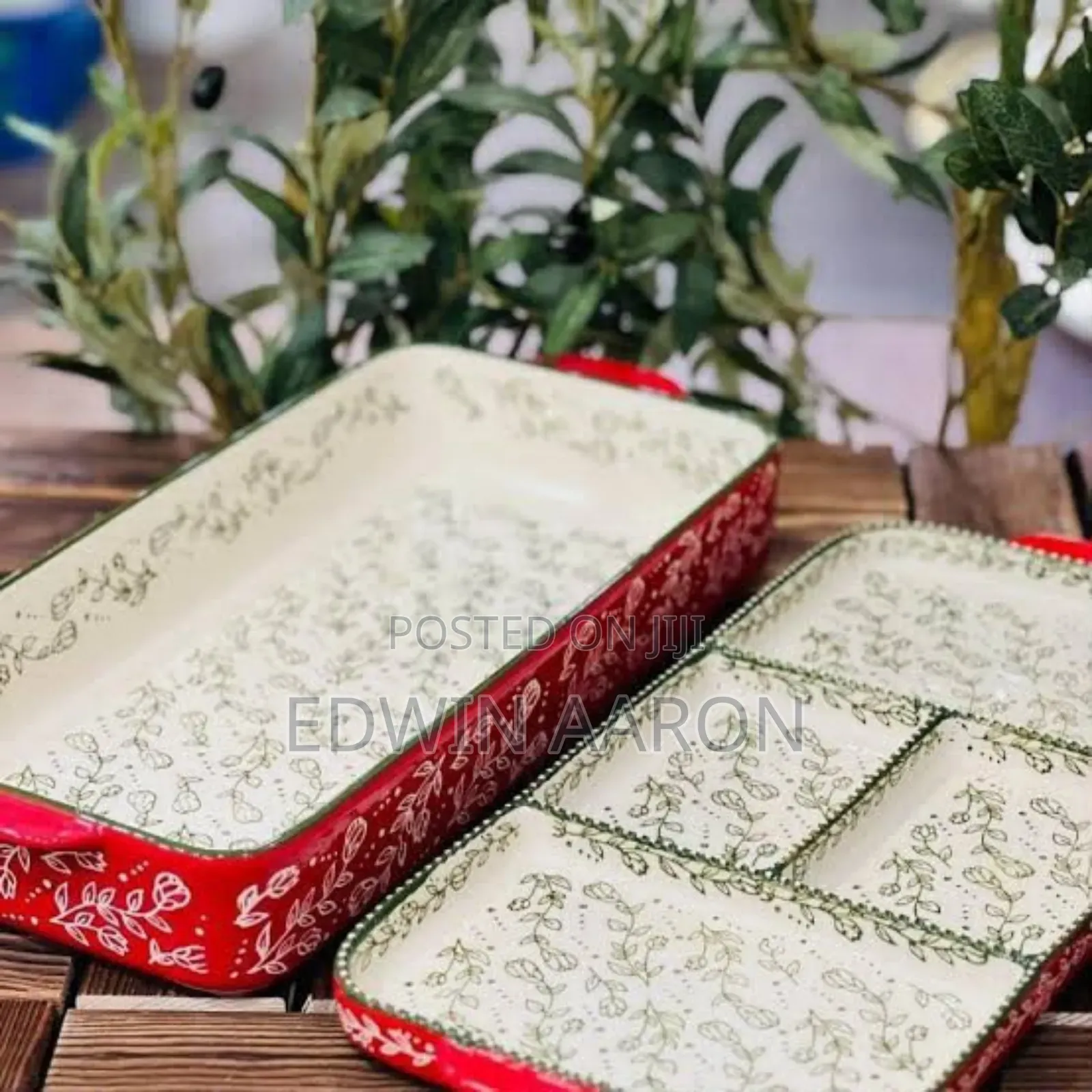 2Pcs Rectangular Floral Designed Baking Dishes