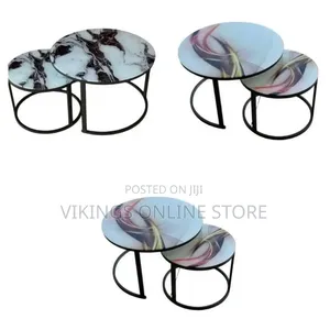 Nesting Coffee Table Set of 2, 23.6" Round Coffee Table Wood Grain