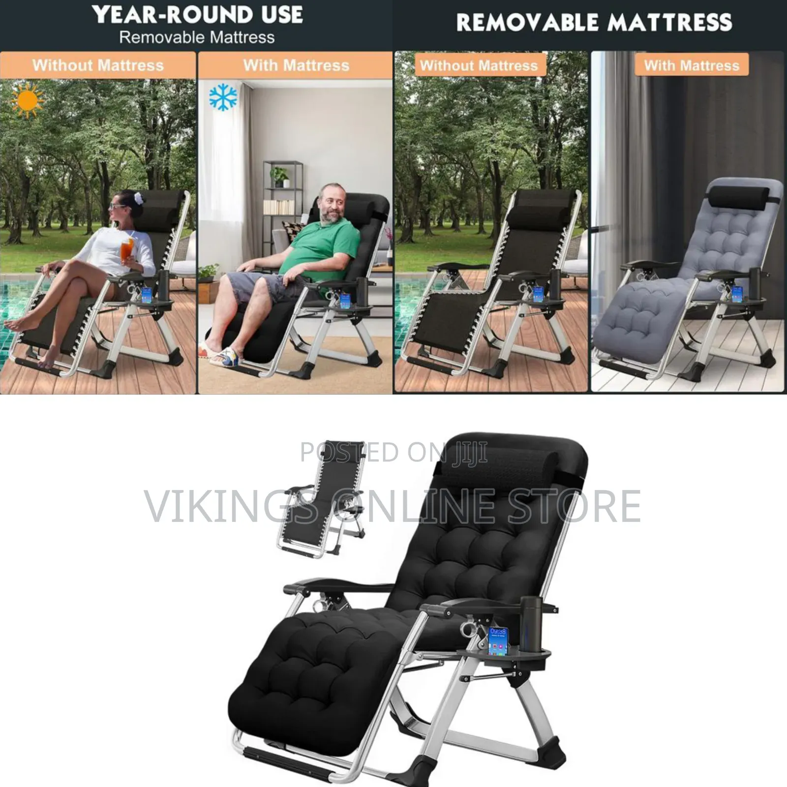 Ergonomic Folding Padded Sun Chaise Lounge Chair With Side Table