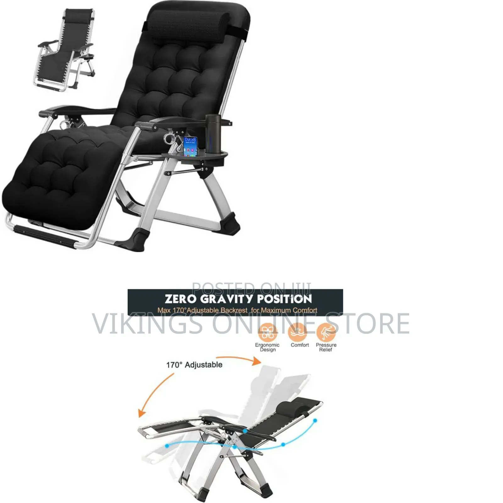 Ergonomic Folding Padded Sun Chaise Lounge Chair With Side Table