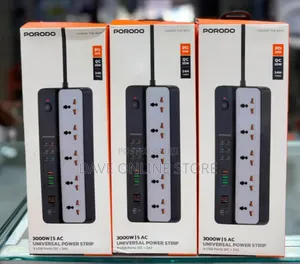 Porodo 3000W Universal Power Strip Featuring 5 AC Outlets