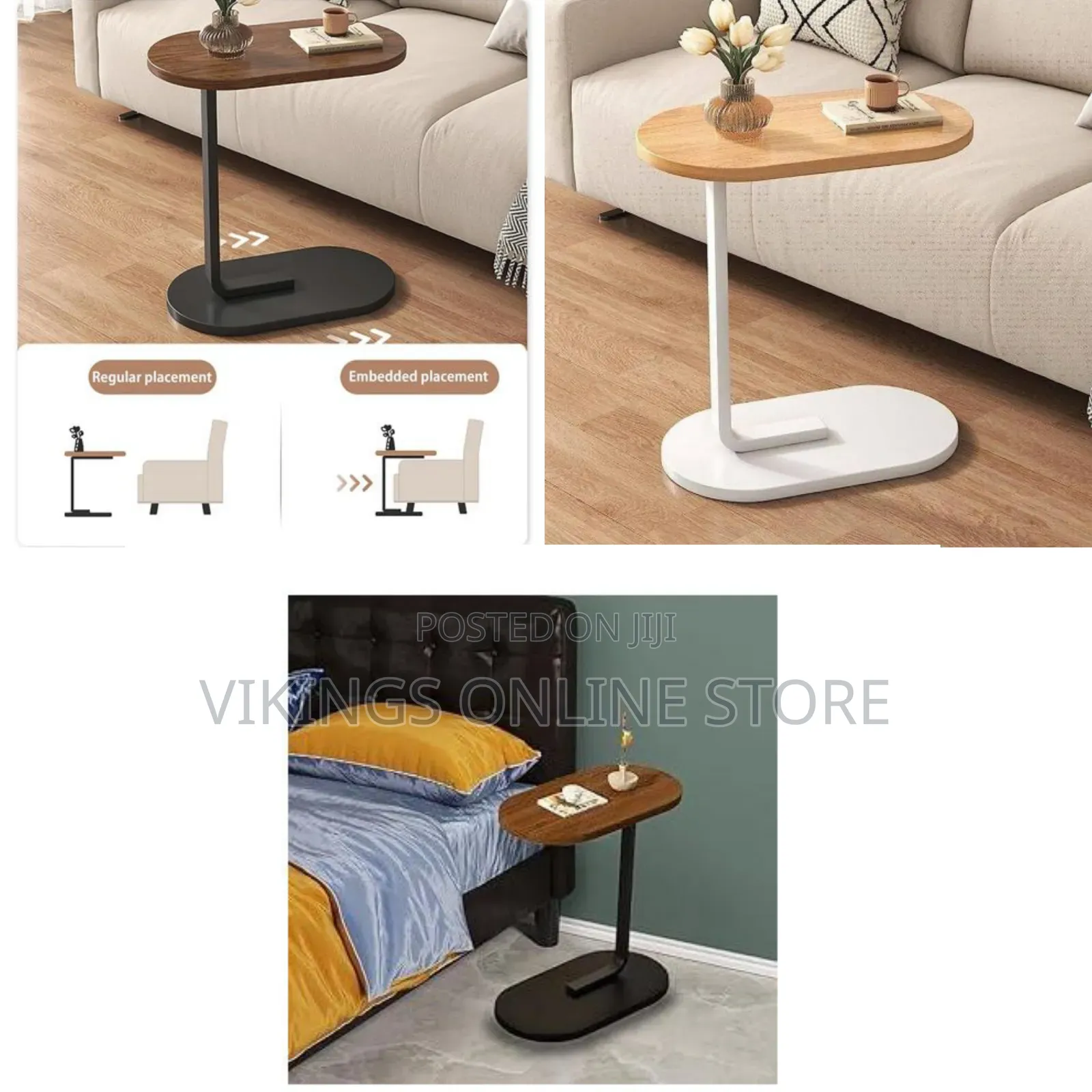 Small Oval C-Shaped Mini Nightstand Coffee Table, Bed Side Table Sofa