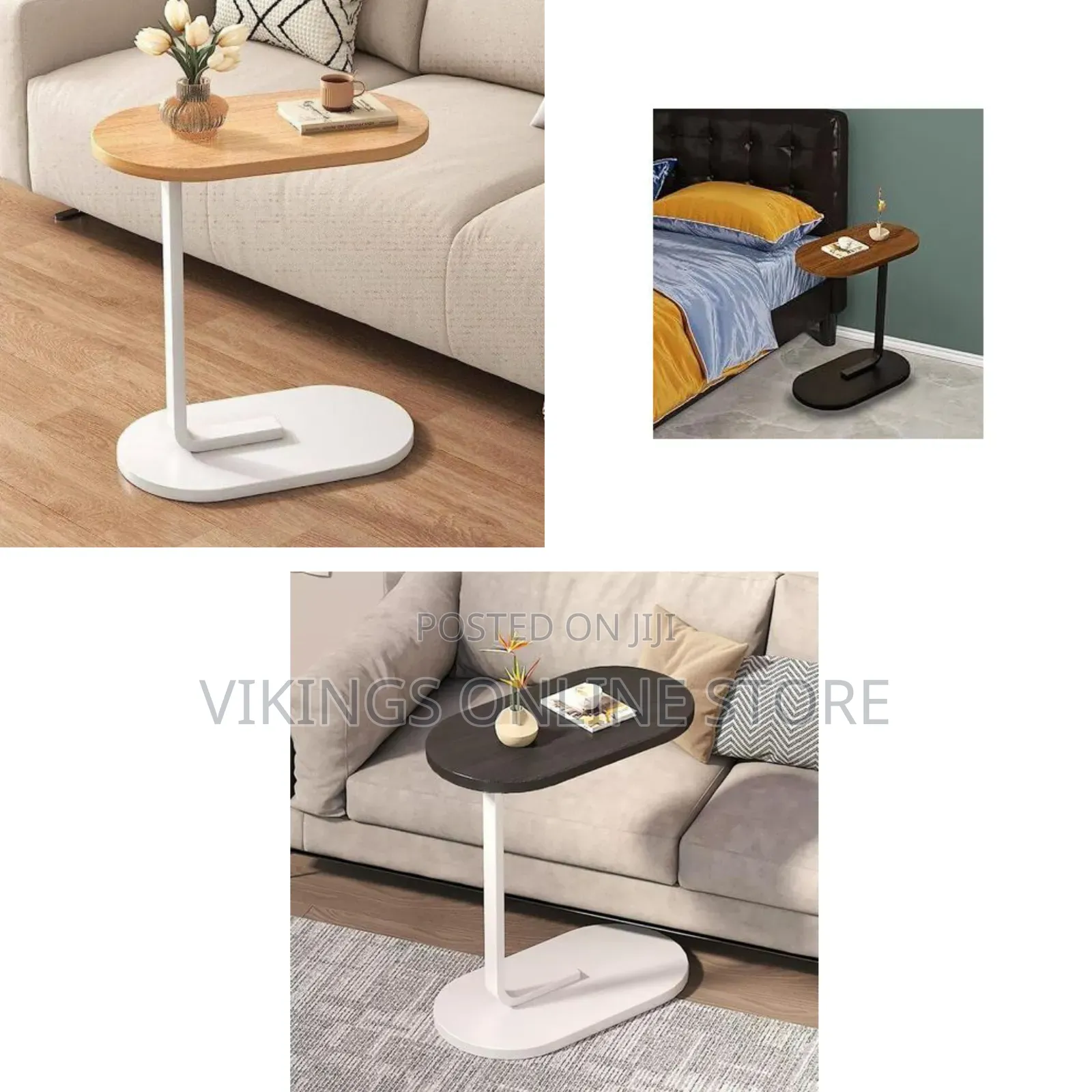 Small Oval C-Shaped Mini Nightstand Coffee Table, Bed Side Table Sofa