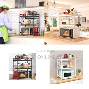 Microwave Oven Rack, Adjustable Shelf Organizer 3-Tiers With 3 Hooks