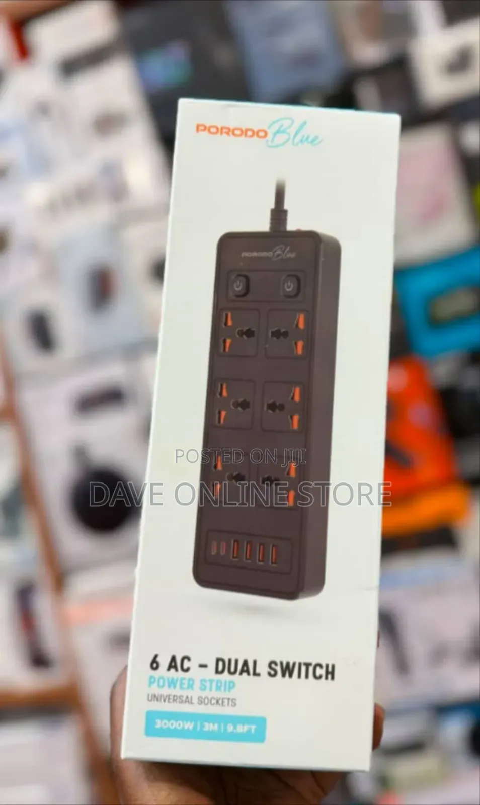 Porodo Blue 6 AC - Dual Switch Power Strip