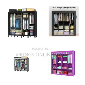 Foldable 4 Columns Clothes Bags Fabric Steel Frame Wardrobe Storage