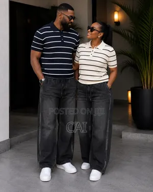 Striped Knit Polo Shirts and Drawstring Trouser
