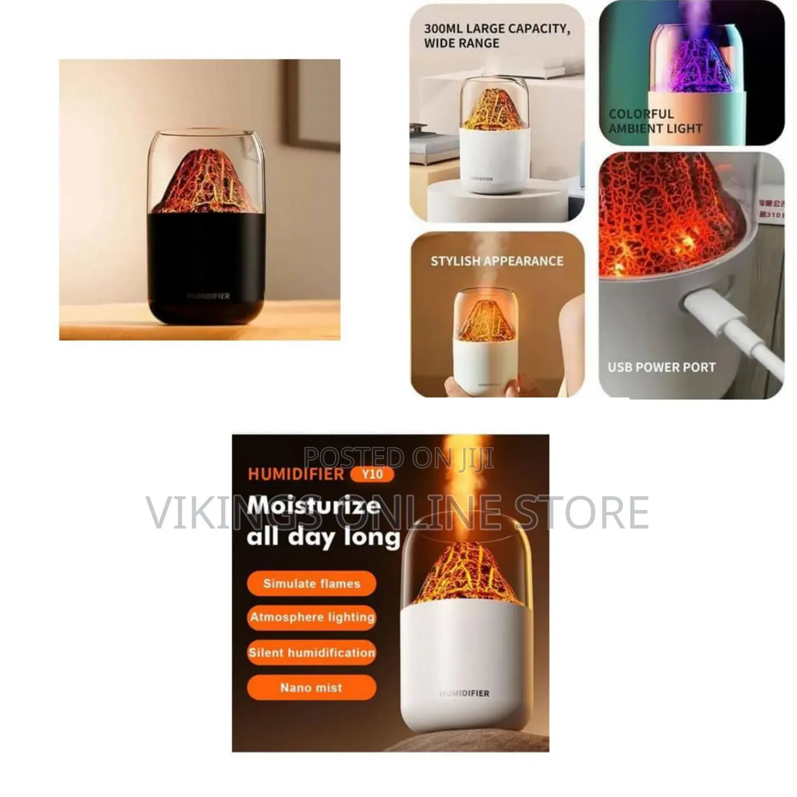 Portable Mini Volcano Humidifier, 300ml Small Cool Mist Humidifier