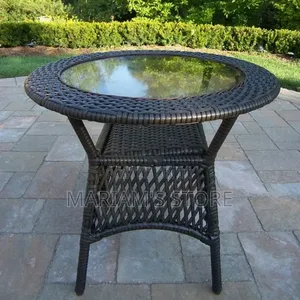 Round Glass Outdoor Table With Black Rattan Edging